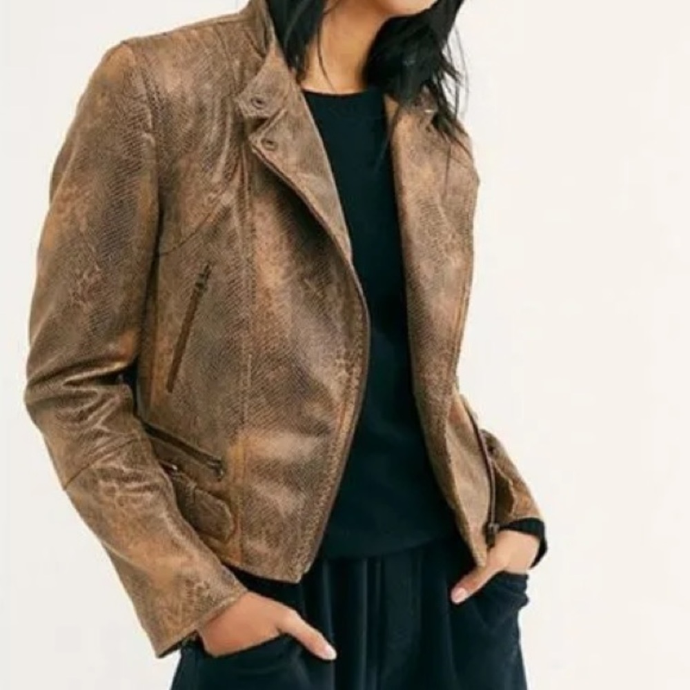 Free People Fenix Snakeskin Moto Jacket